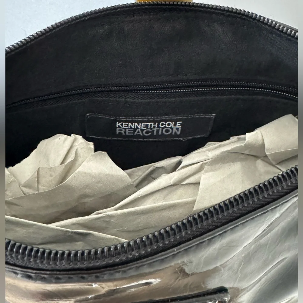 Y2K Vintage Vegan Patent Leather Versatile‎ Slim Bag Black Pouchette Cyber 90s - Picture 7 of 13